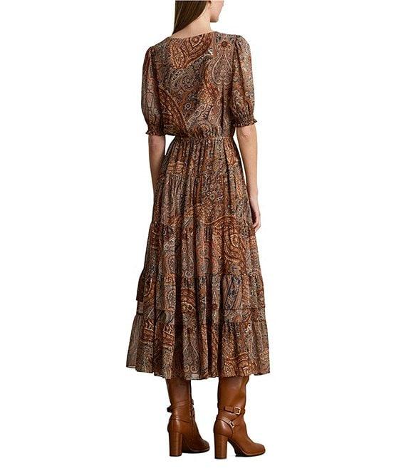 Lauren Ralph Lauren Paisley Print Belted Crinkle Georgette Dress Product Image