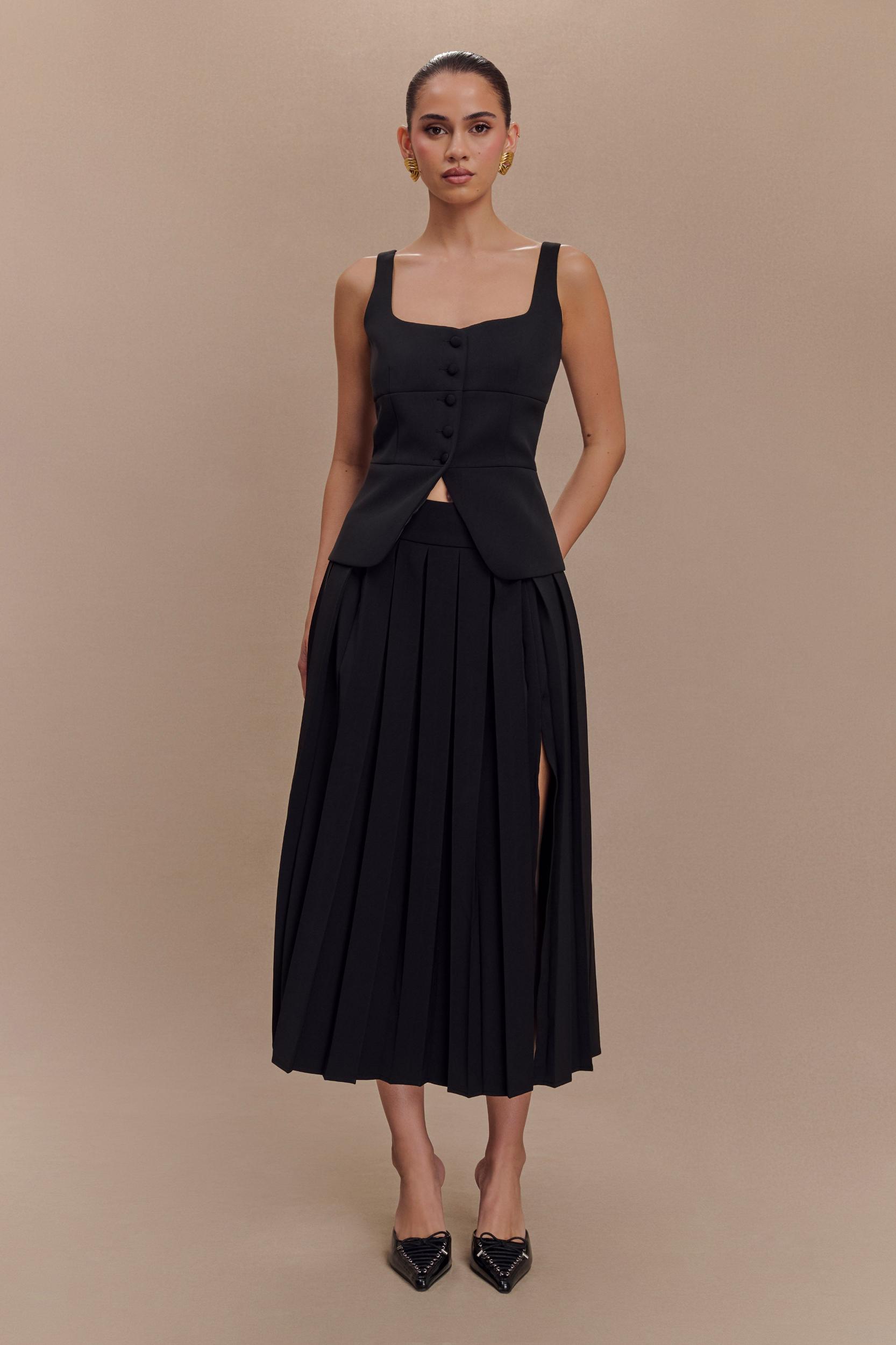 Sunny Pleated Midi Skirt - Black Product Image