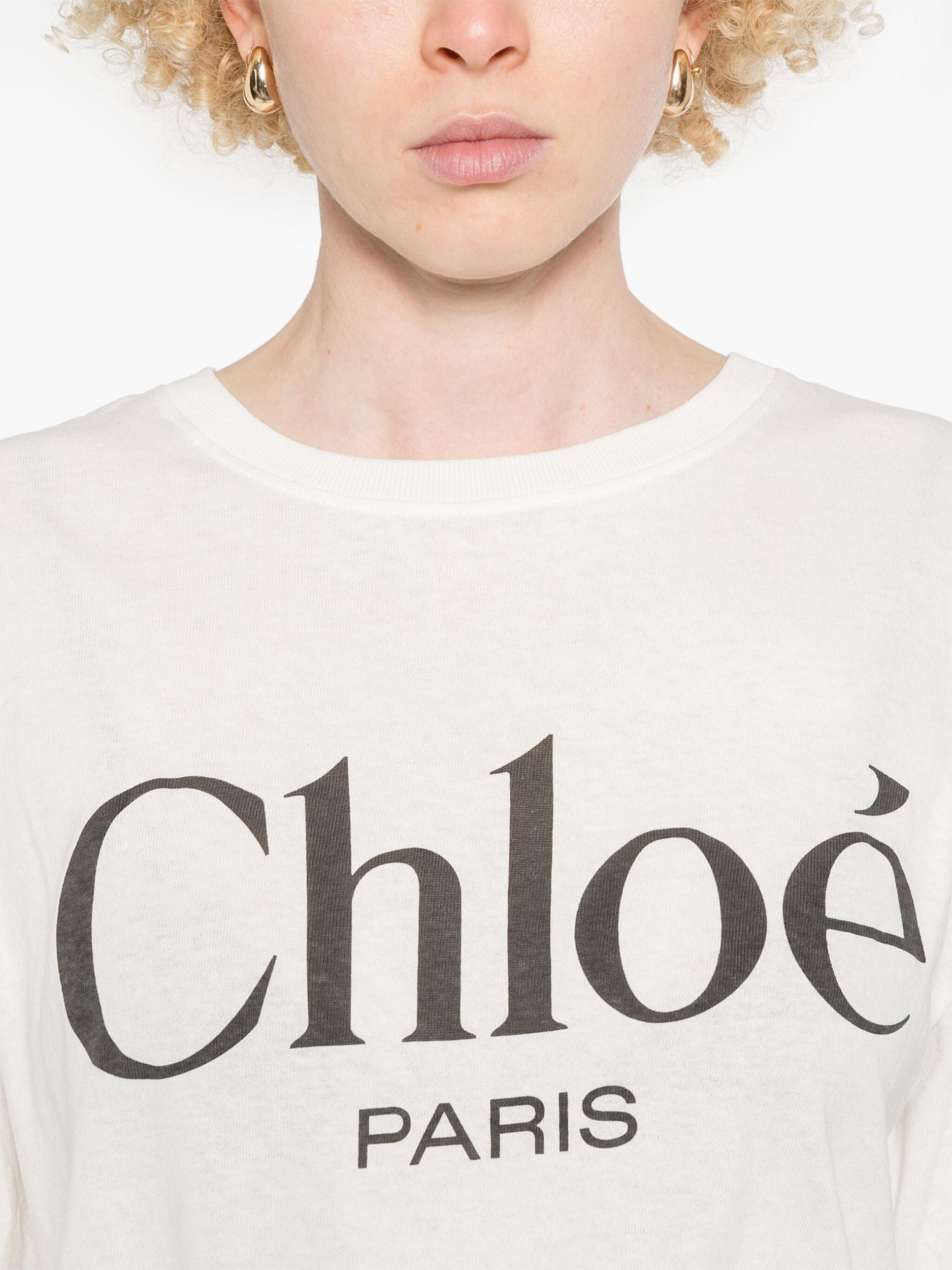 CHLOÉ White Crewneck T-shirt With Logo Print On The Front In Cotton Woman Product Image