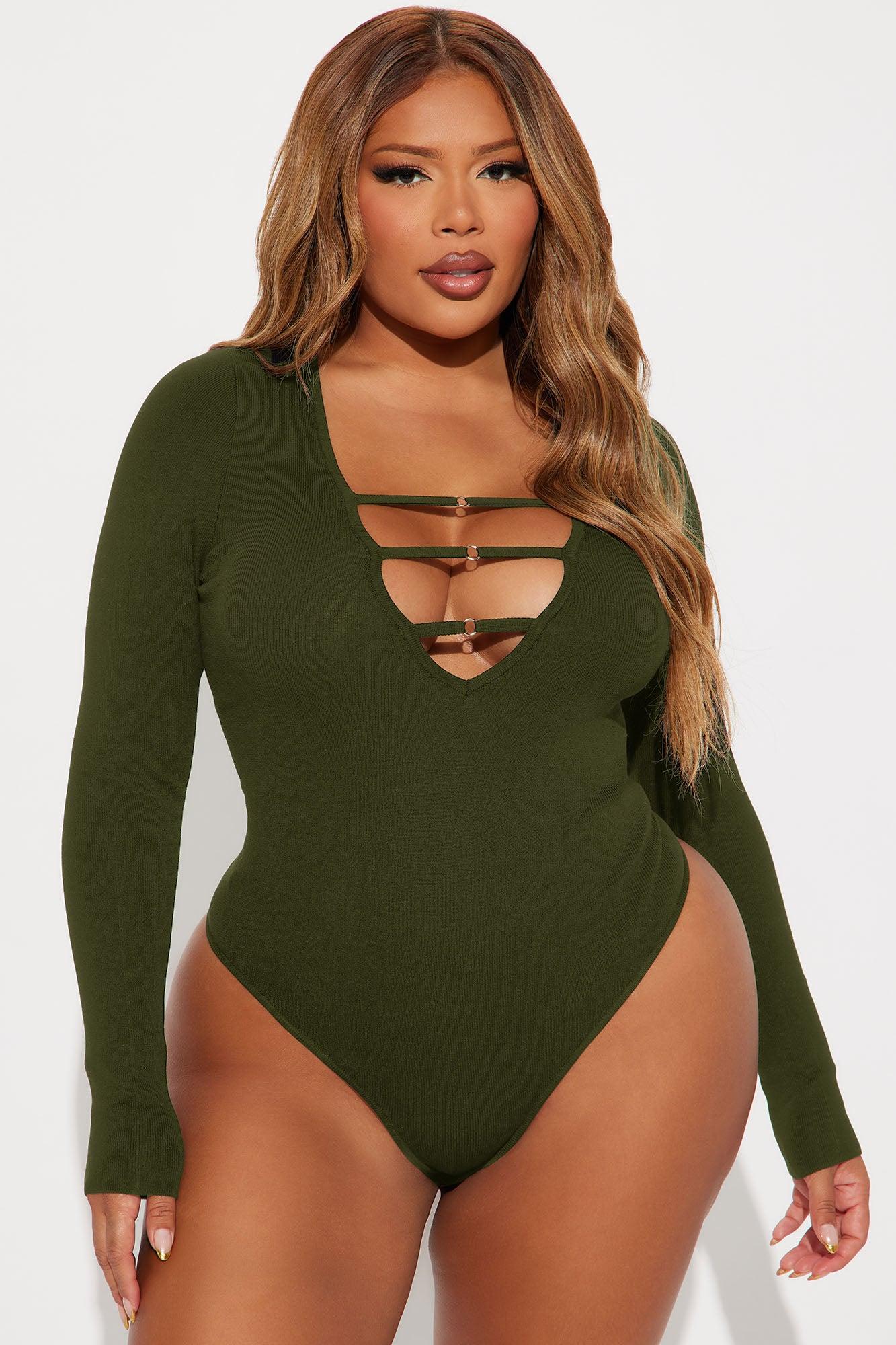 Jessi Cut Out Sweater Bodysuit - Olive Female Product Image