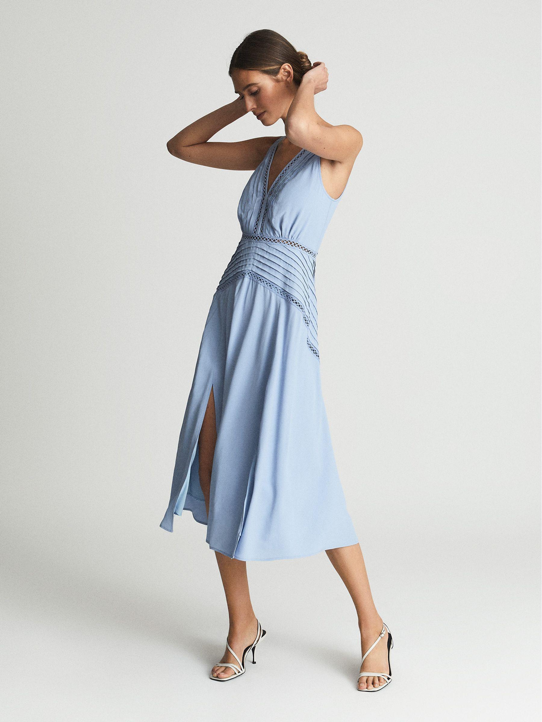Lace Trim Midi Dress in Blue Product Image