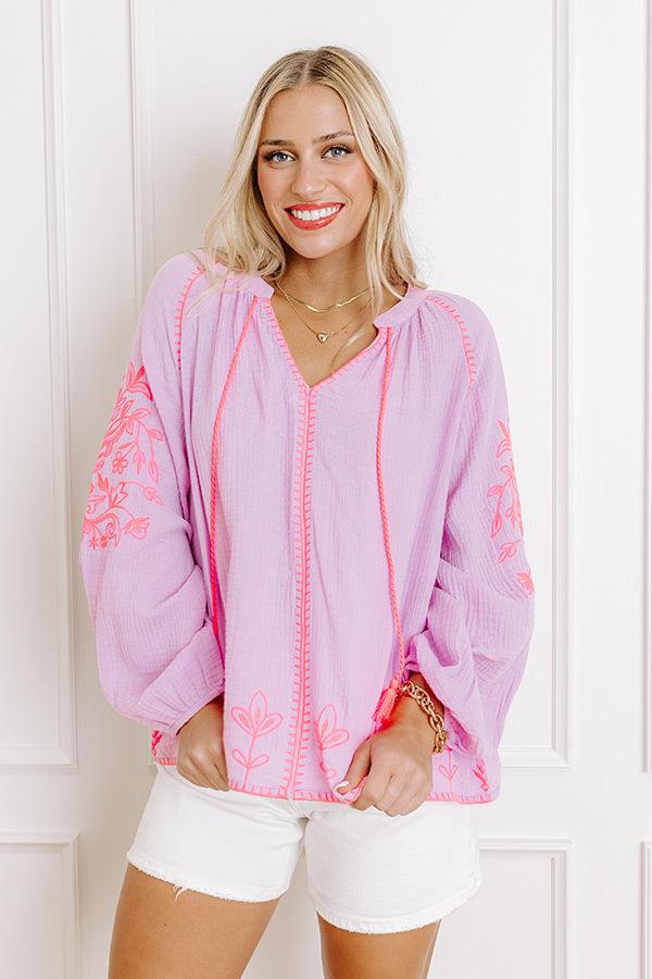 Gardenia Charm Floral Embroidered Top in Dusty Purple Product Image