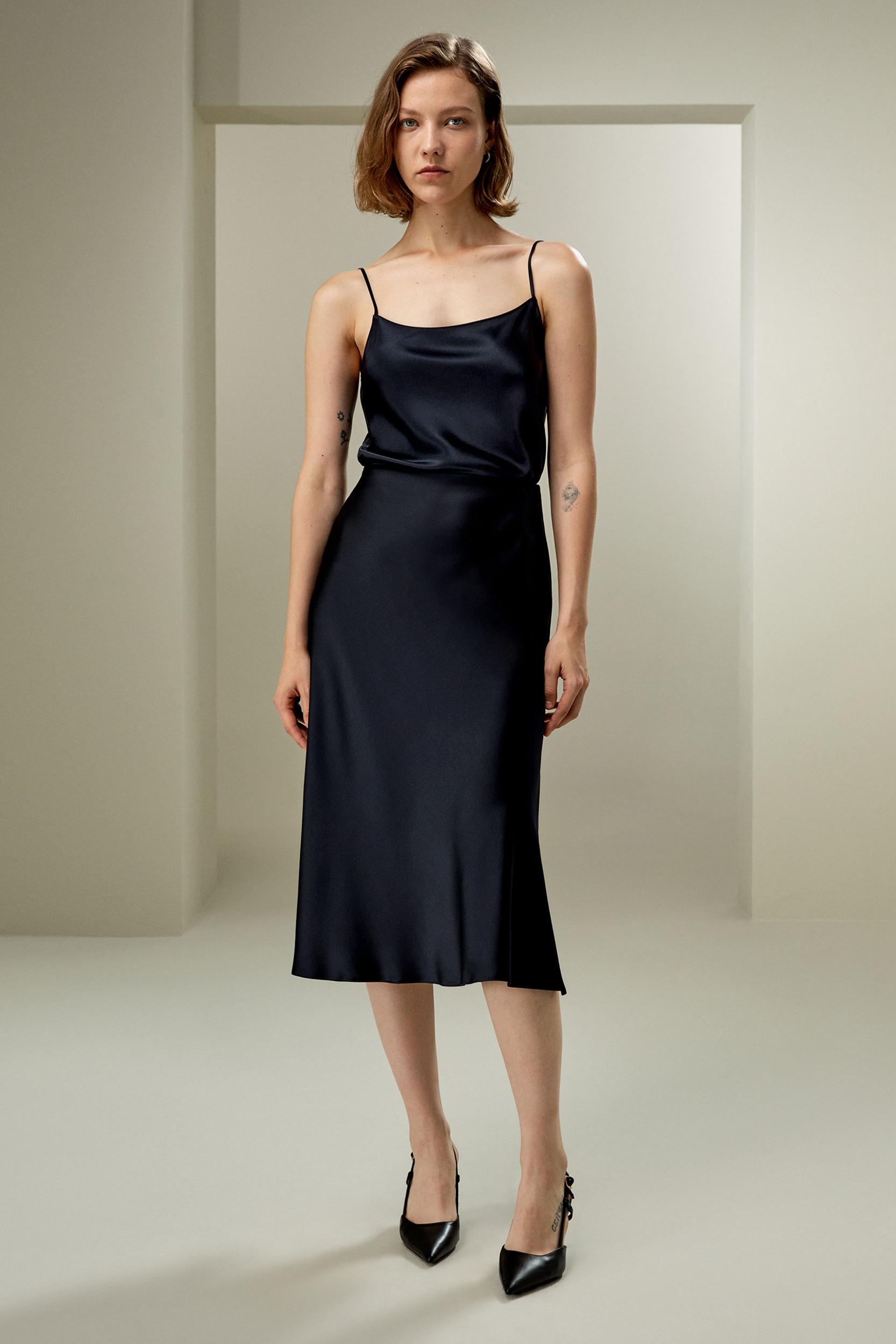 Bias-cut Silk Midi Skirt Product Image