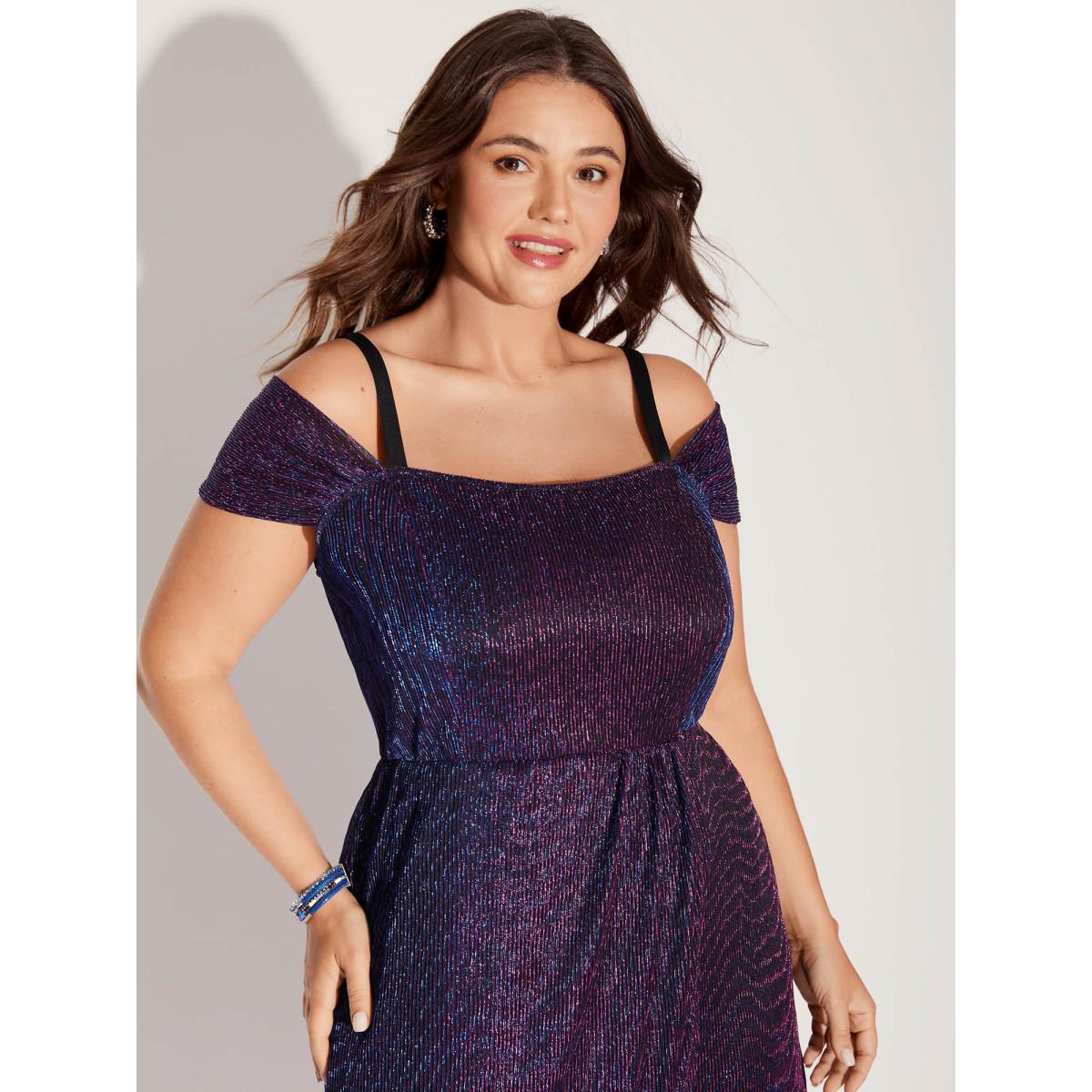 Plus Size Shimmery Cinched Waist Sheer Midi Dress Eggplant Women Party Curvy Bloomchic 22-24/3X Product Image