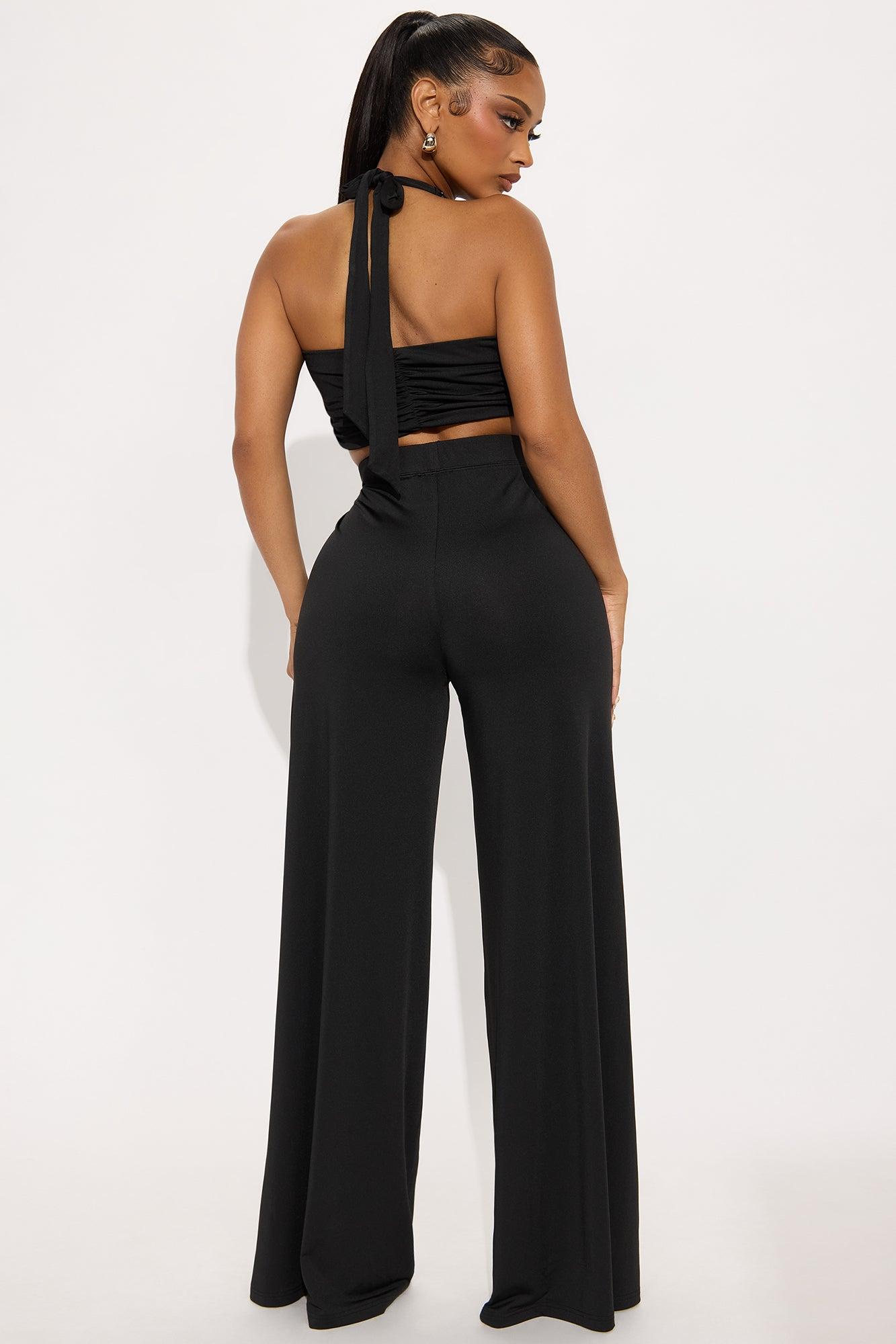 Kiara Halter Rhinestone Pant Set - Black Female Product Image