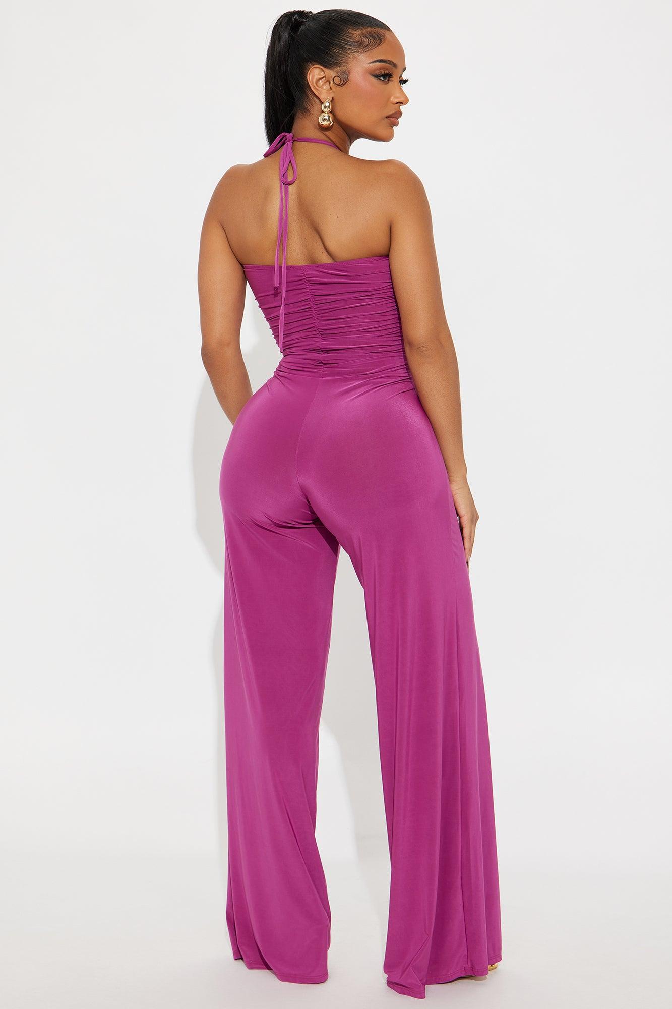 Marina Halter Wide Leg Jumpsuit - Magenta Female Product Image