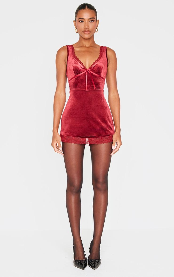  Burgundy Velvet Ribbon Trim Romper Product Image
