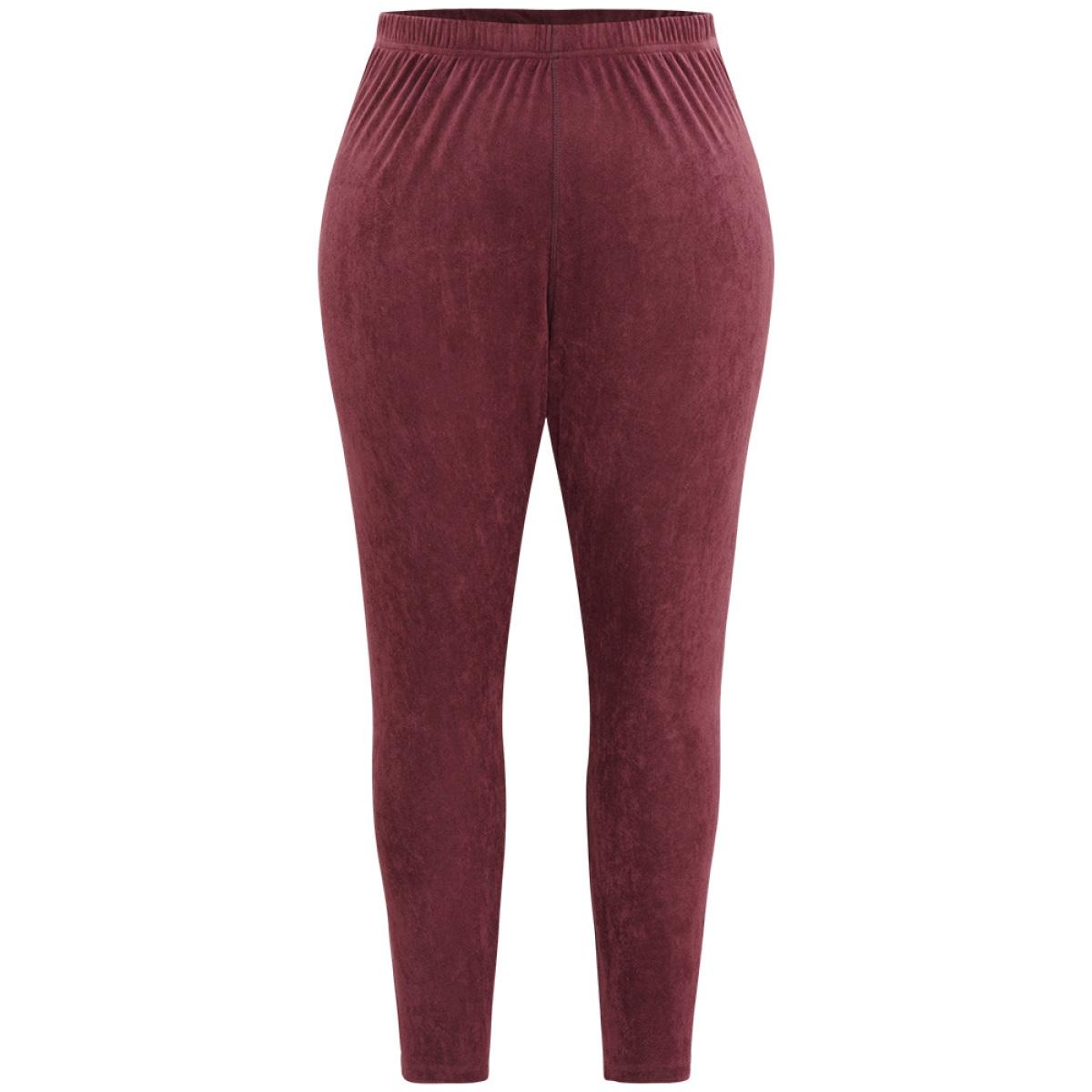 Plus Size Solid Elastic Waist Texture Very Stretchy Leggings Women Burgundy Elegant High stretch Skinny High Rise Dailywear Leggings BloomChic 10/M Product Image