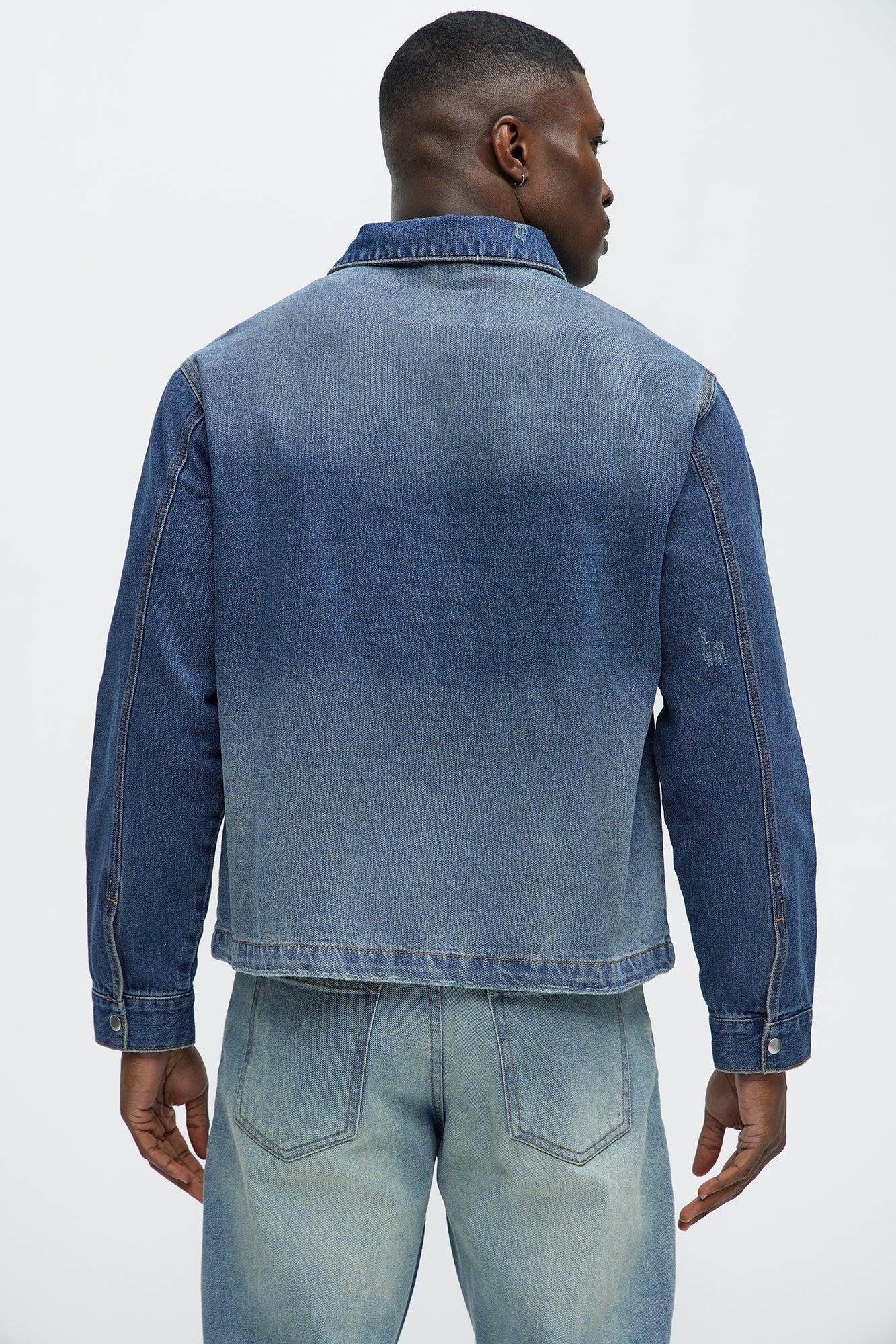 Distressed Zip Denim Jacket - Medium Wash Product Image
