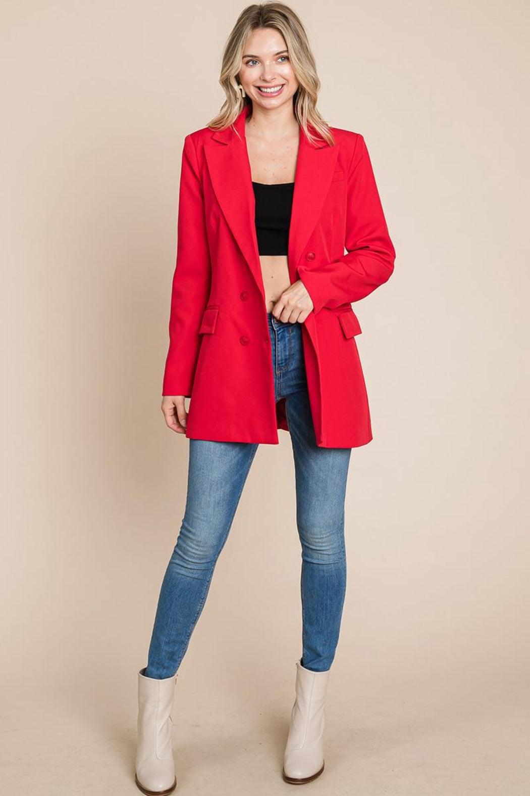 Collar Long Double Breasted Blazer Jacket Product Image