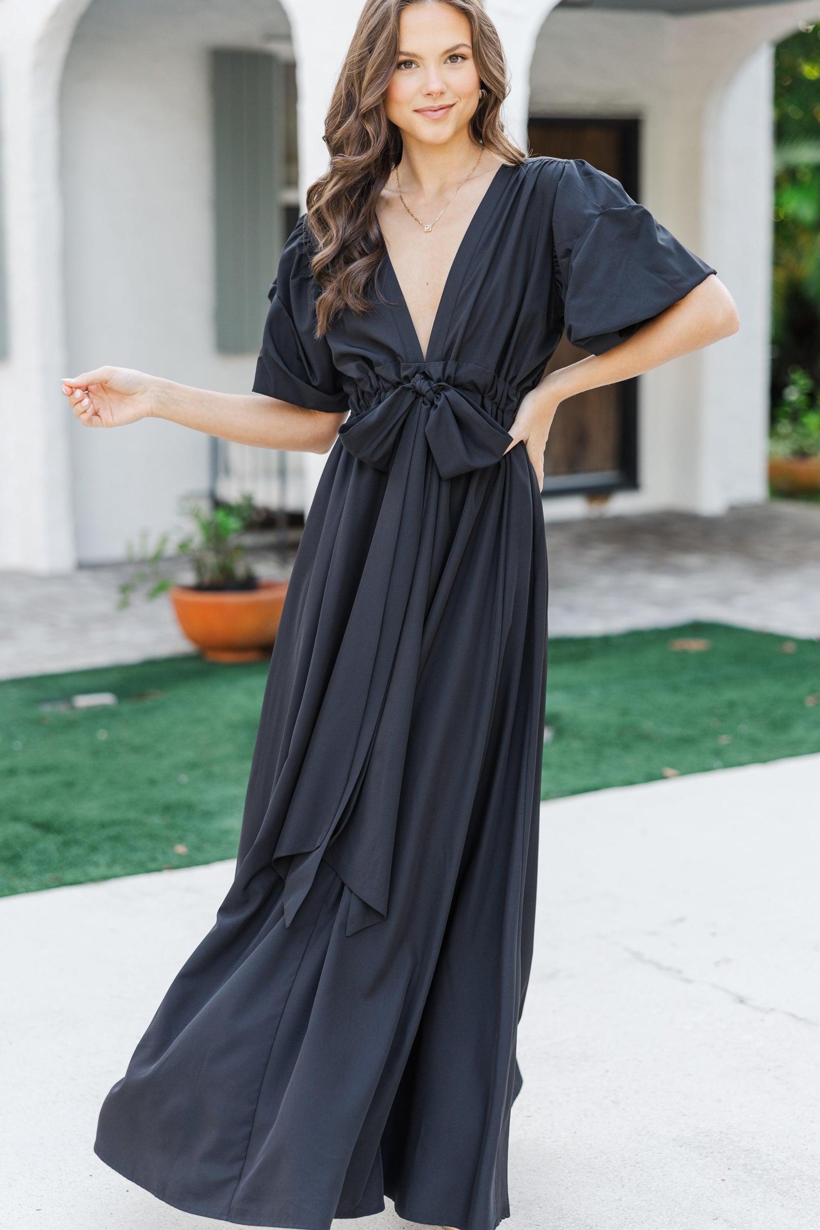 Keep It Up Black Puff Sleeve Maxi Dress Female Product Image