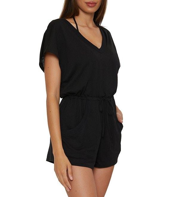Becca By Rebecca Virtue Beach Date Ladder Rib Trim V-Neck Romper Swim Cover-Up Product Image