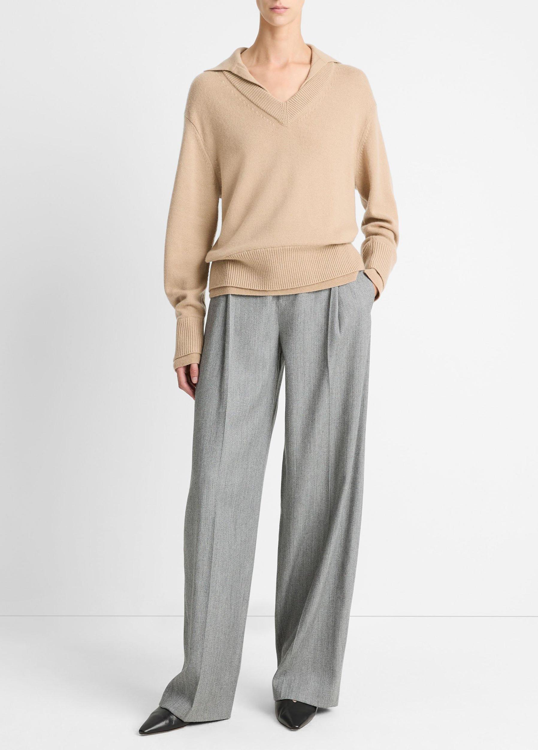 Wool-Cashmere Double-Layer Collared Pullover Product Image
