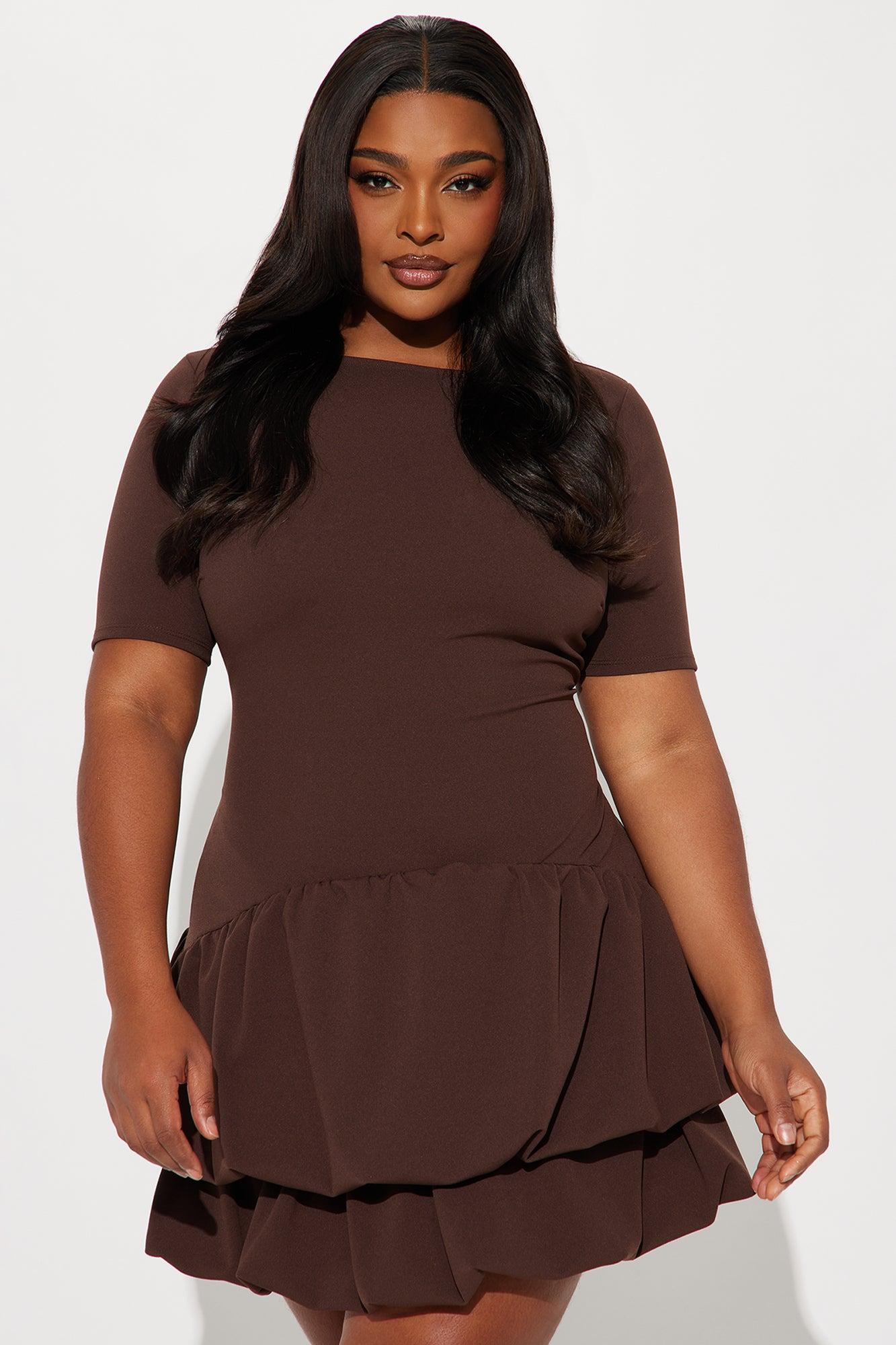 Riley Tiered Bubble Mini Dress - Brown Product Image