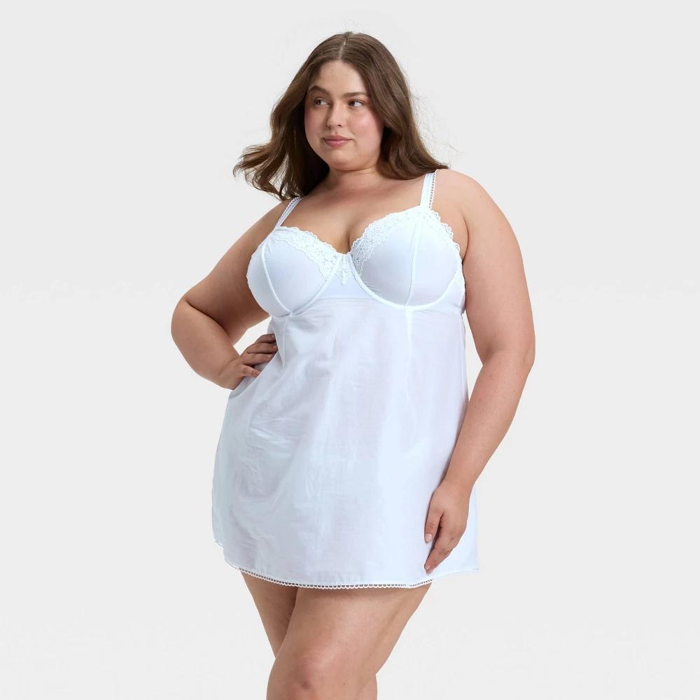 Women's Woven Cotton Lingerie Babydoll Dress - Auden™ White XXL Product Image