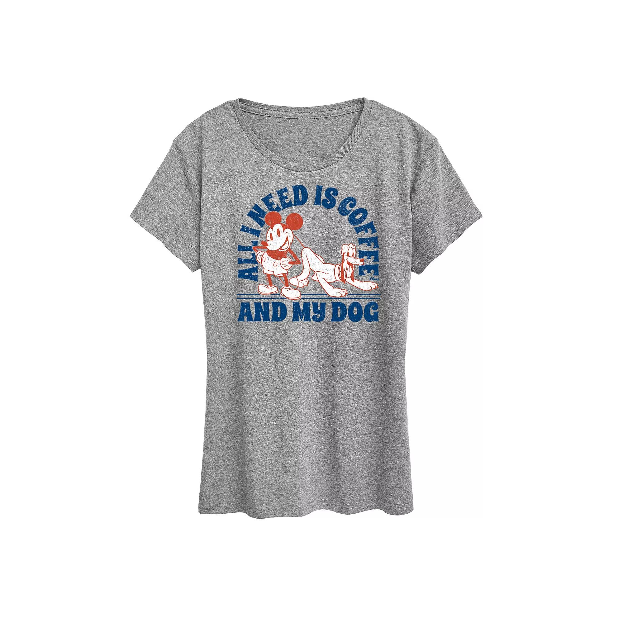 Disney's Mickey Mouse & Pluto Women's Need Coffee And My Dog Graphic Tee,  Product Image
