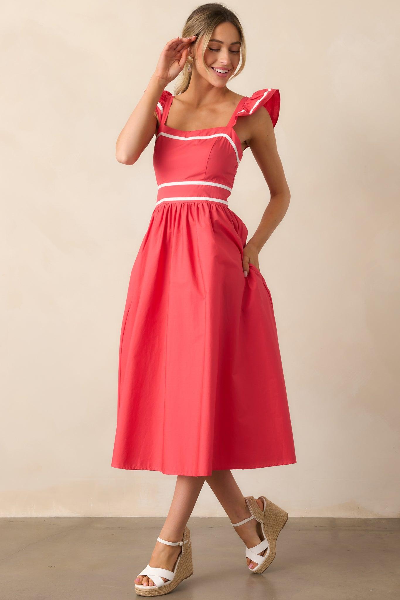 Exploring New Cities Tomato Red Cotton Midi Dress Product Image