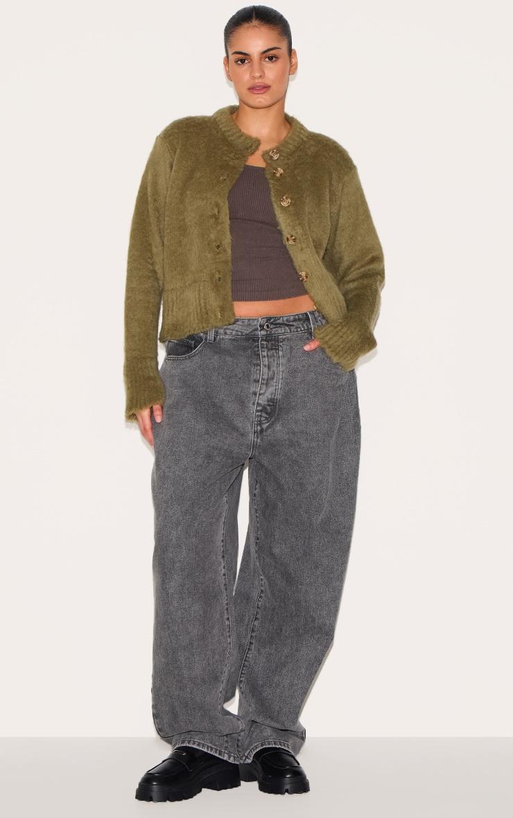 Plus Khaki Eyelash Knitted Cardigan Product Image