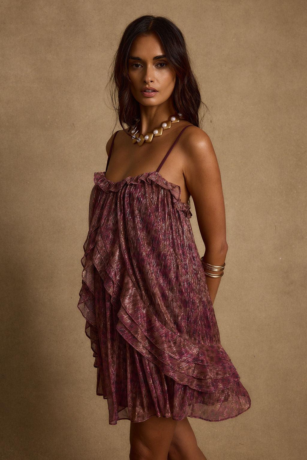 Golden Hour Raspberry Ruffle Mini Dress Product Image