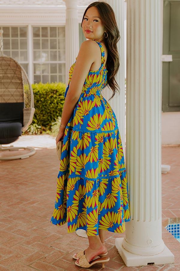 Paradise Point Floral Midi Dress in Ocean Blue Product Image