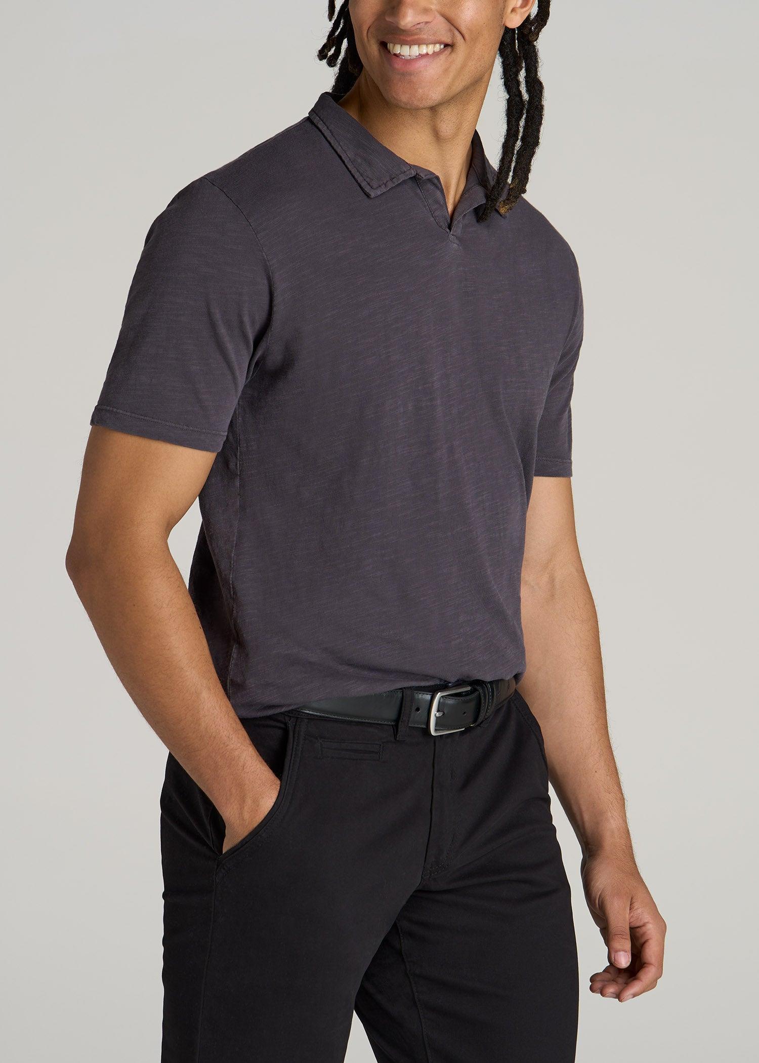 Slub Polo Shirt for Tall Men in Charcoal Male Product Image