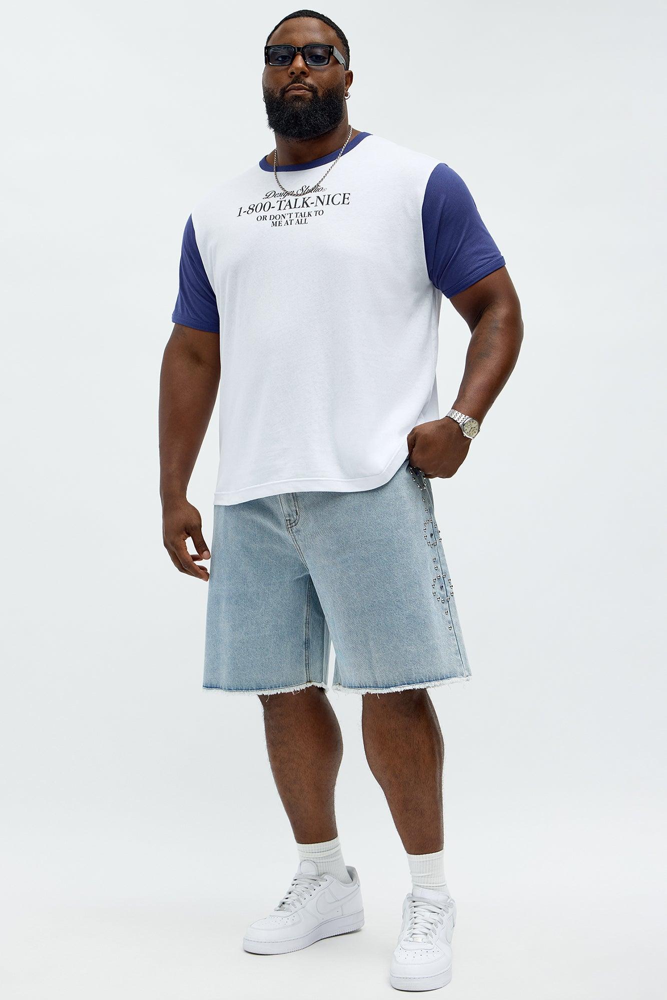 Relaxed Come In Clutch Studded Denim Shorts - Light Blue Wash Product Image