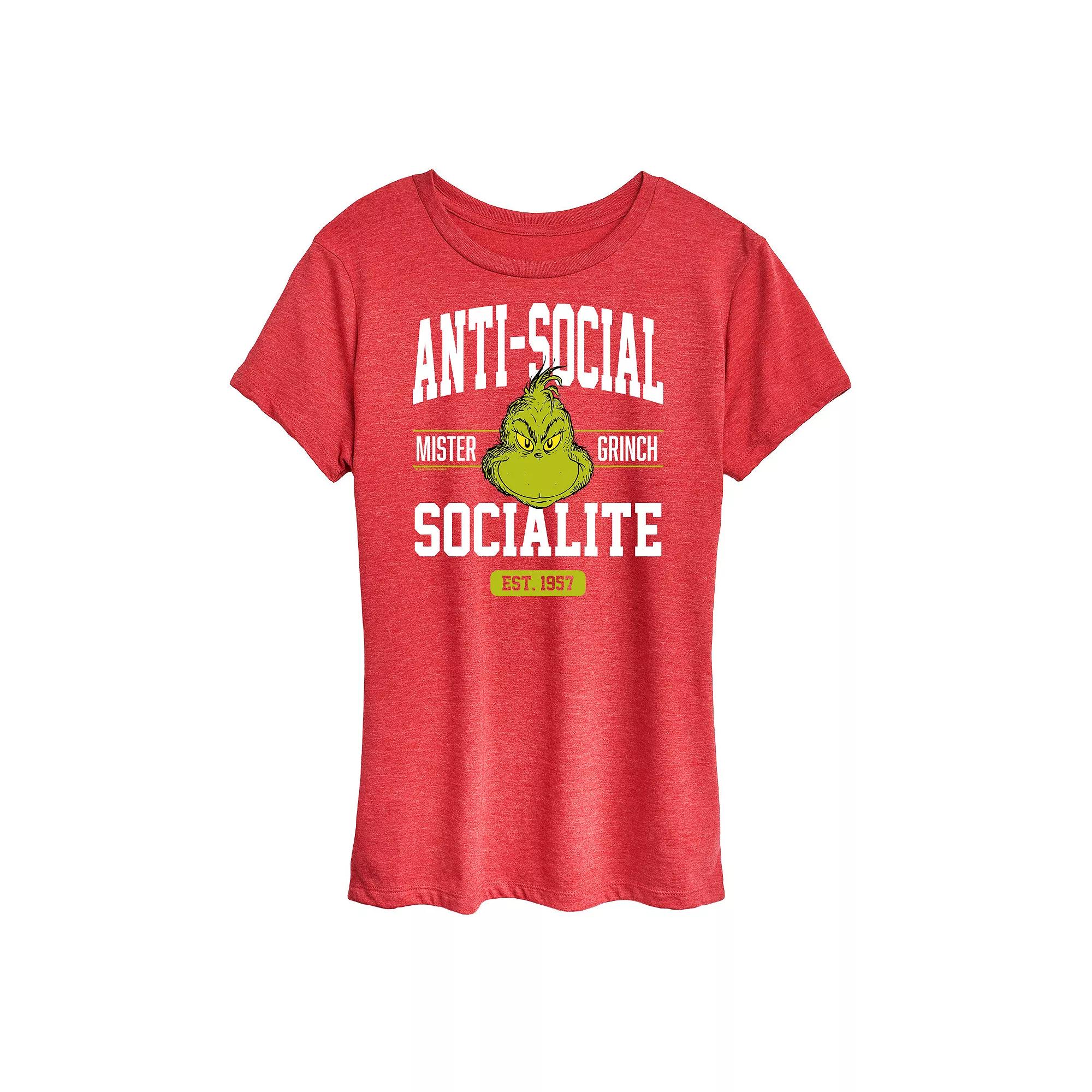 Women's Dr. Seuss The Grinch Anti Social Socialite Graphic Tee, Girl's,  Product Image