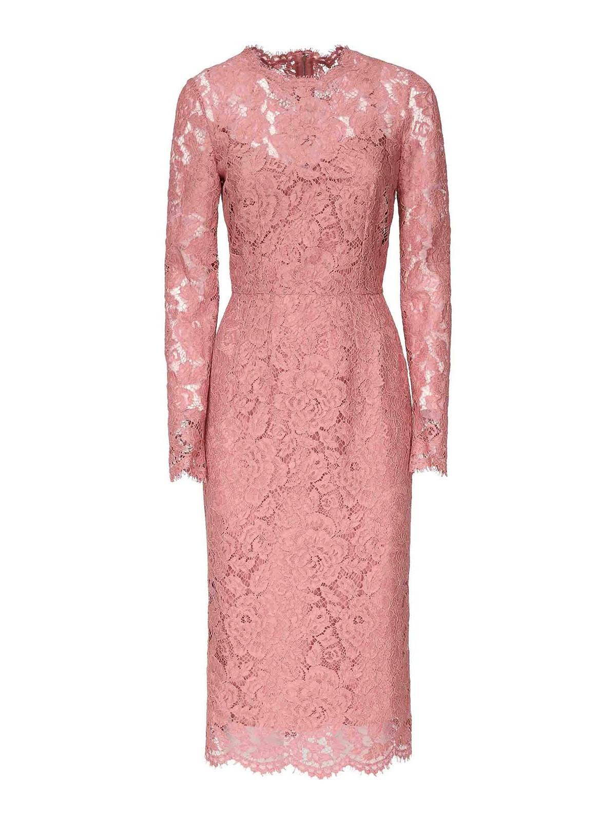 DOLCE & GABBANA Pink Lace Tube Longuette Dress Product Image
