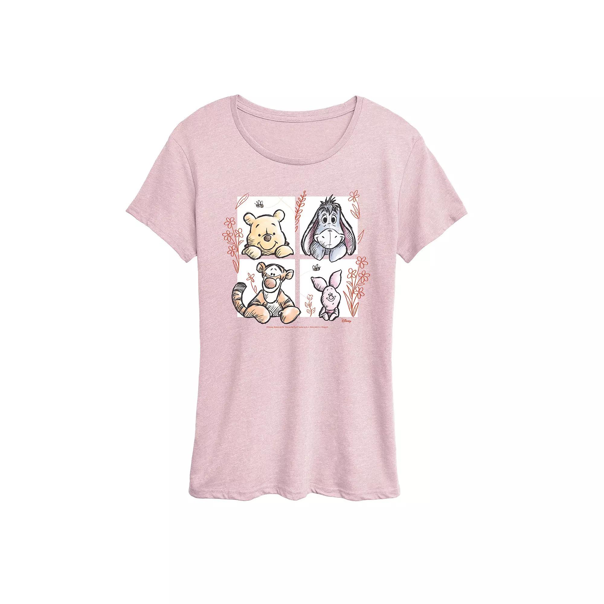 Disney's Winnie The Pooh Women's Floral Grid Graphic Tee,  Product Image