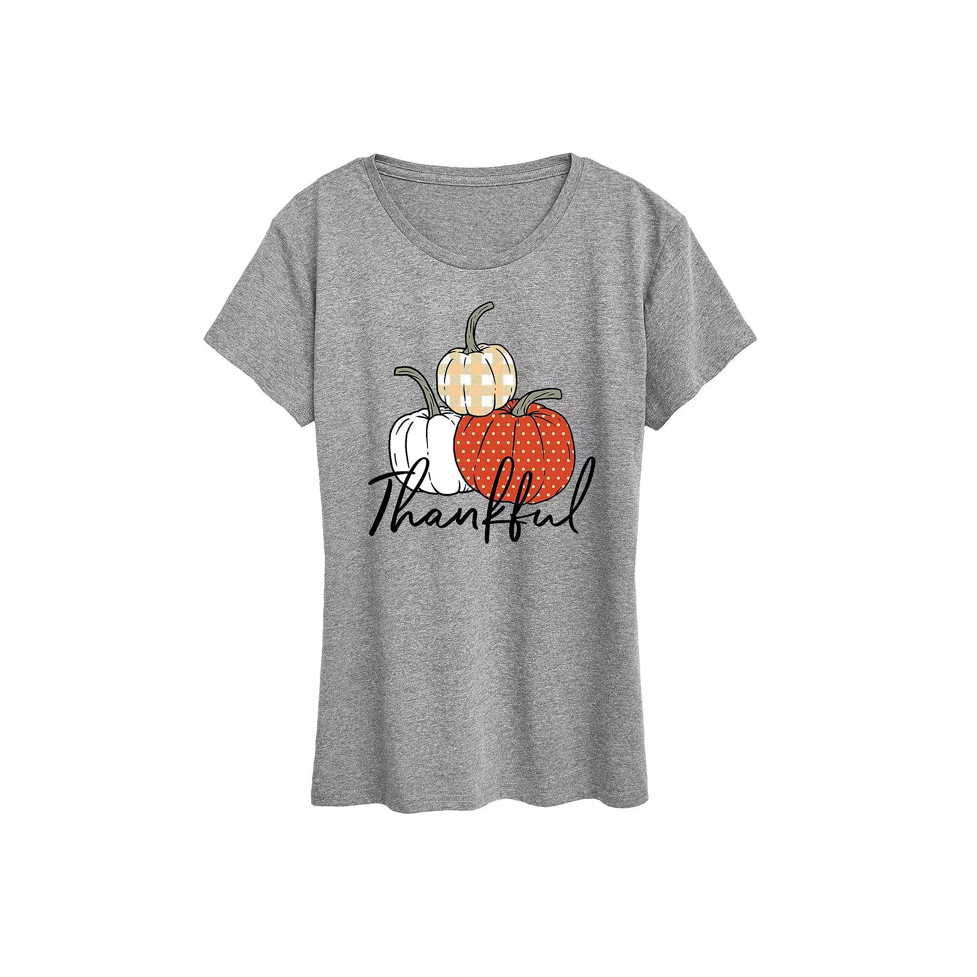 Women's Thankful Pumpkins Graphic Tee, Size: XXL, Grey Gray Product Image
