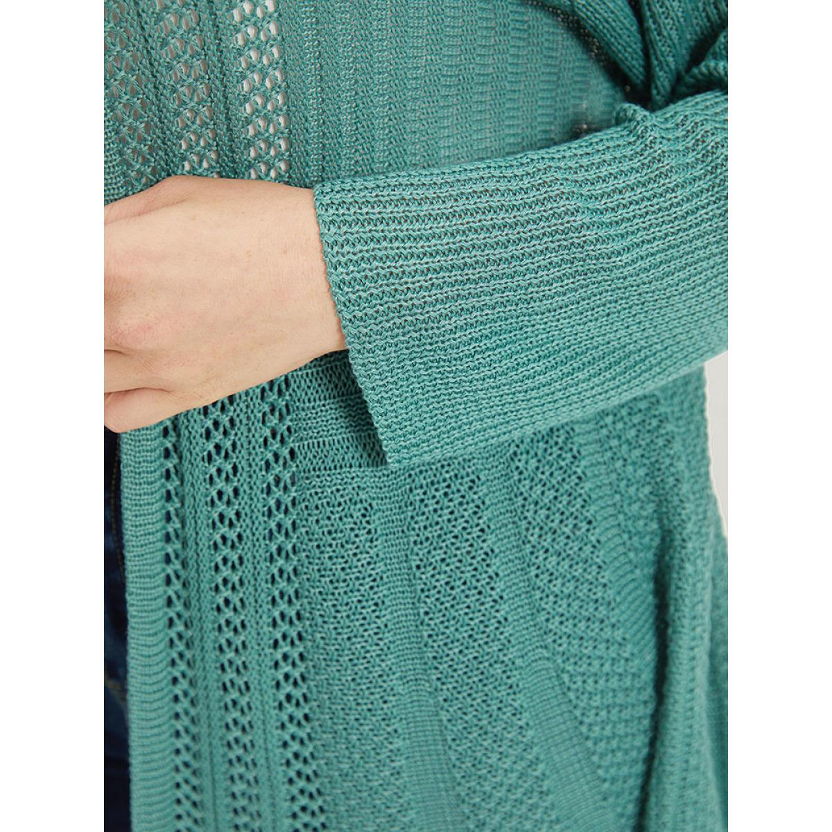 Plus Size Plain Hollow Out Drop Shoulder Open Front Cardigan Emerald Women Casual Loose Long Sleeve Everyday Cardigans BloomChic 22-24/3X Product Image