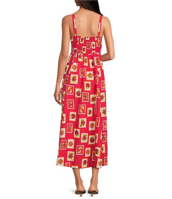 Skies Are Blue Printed Linen Blend V-Neck Back Smocked Maxi Dress Product Image