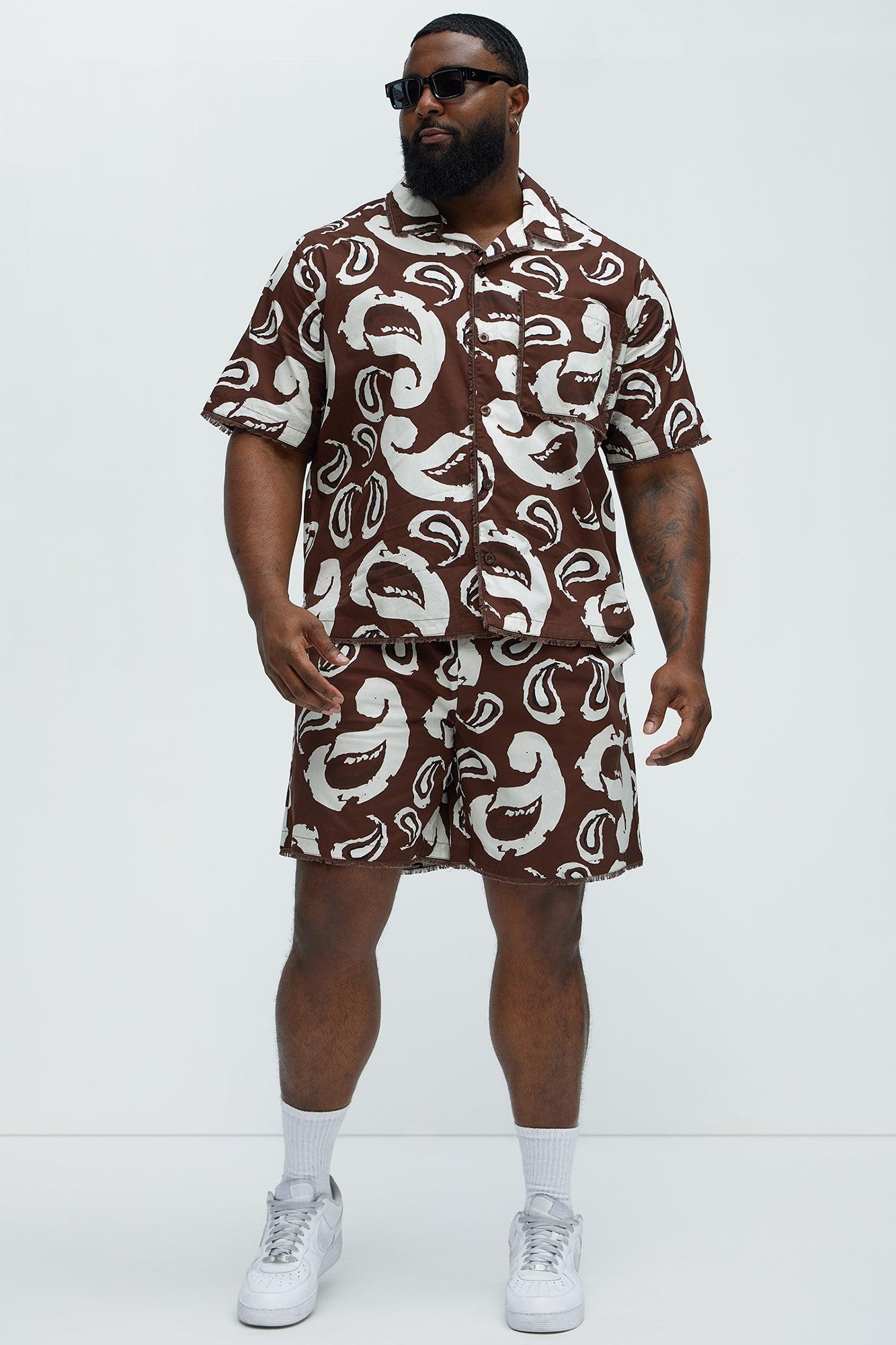Paisley Print Frayed Shorts - Brown/combo Product Image