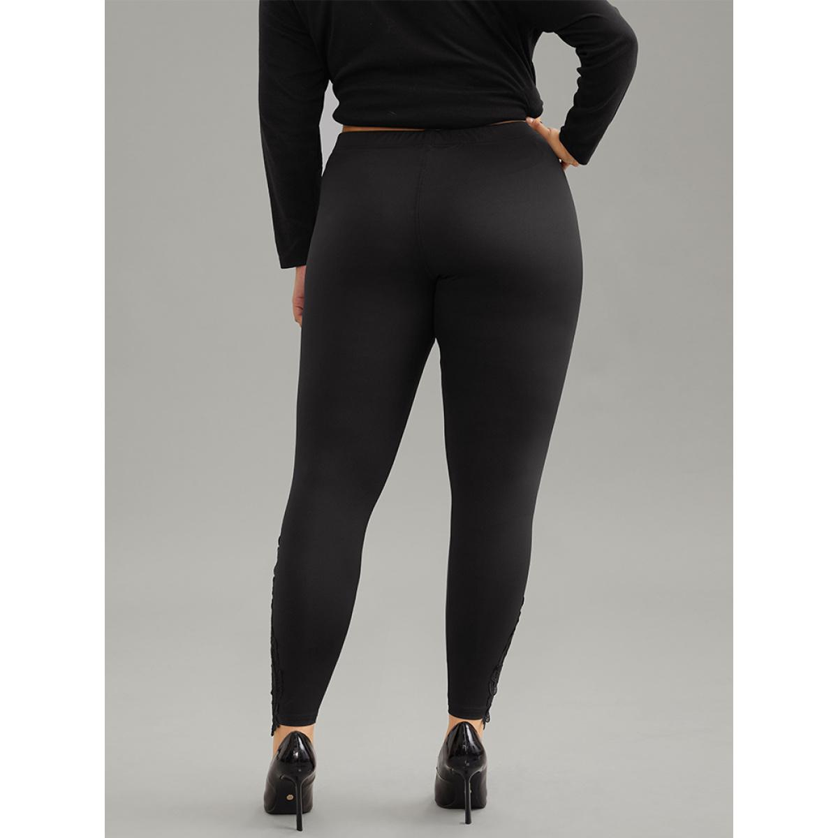 Plus Size High Rise Crochet Lace Mesh Hem Leggings Women Black Casual High stretch Skinny High Rise Dailywear Leggings BloomChic 22-24/3X Product Image