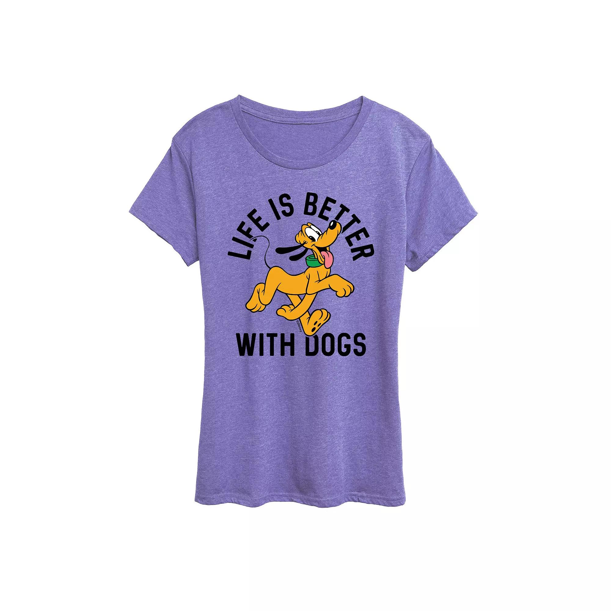 Disney's Pluto Women's Life Is Better With Dogs Graphic Tee,  Product Image