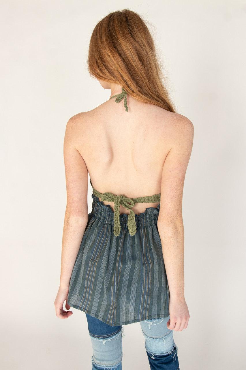 Crochet Top Striped Skirt Mini Dress Product Image