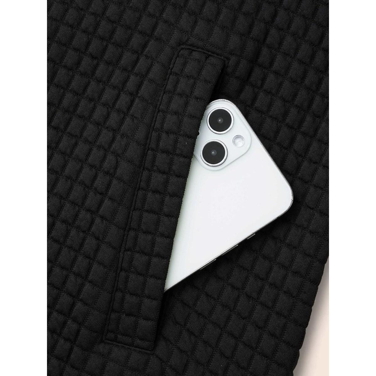 Plus Size Natural Flowers Patchwork Texture Jacket Women Black Texture Slanted pocket Everyday Jackets BloomChic 30/6X Product Image