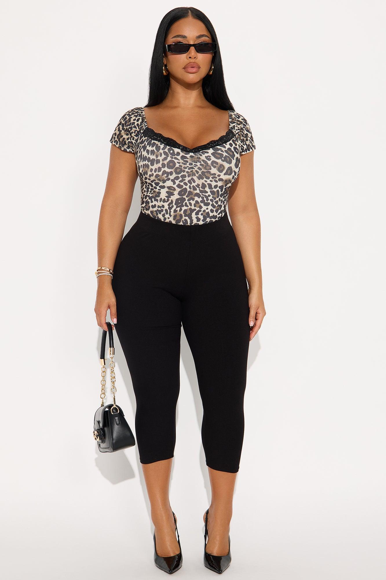 Truth Or Dare Short Sleeve Lace Trim Bodysuit - Leopard Female Product Image