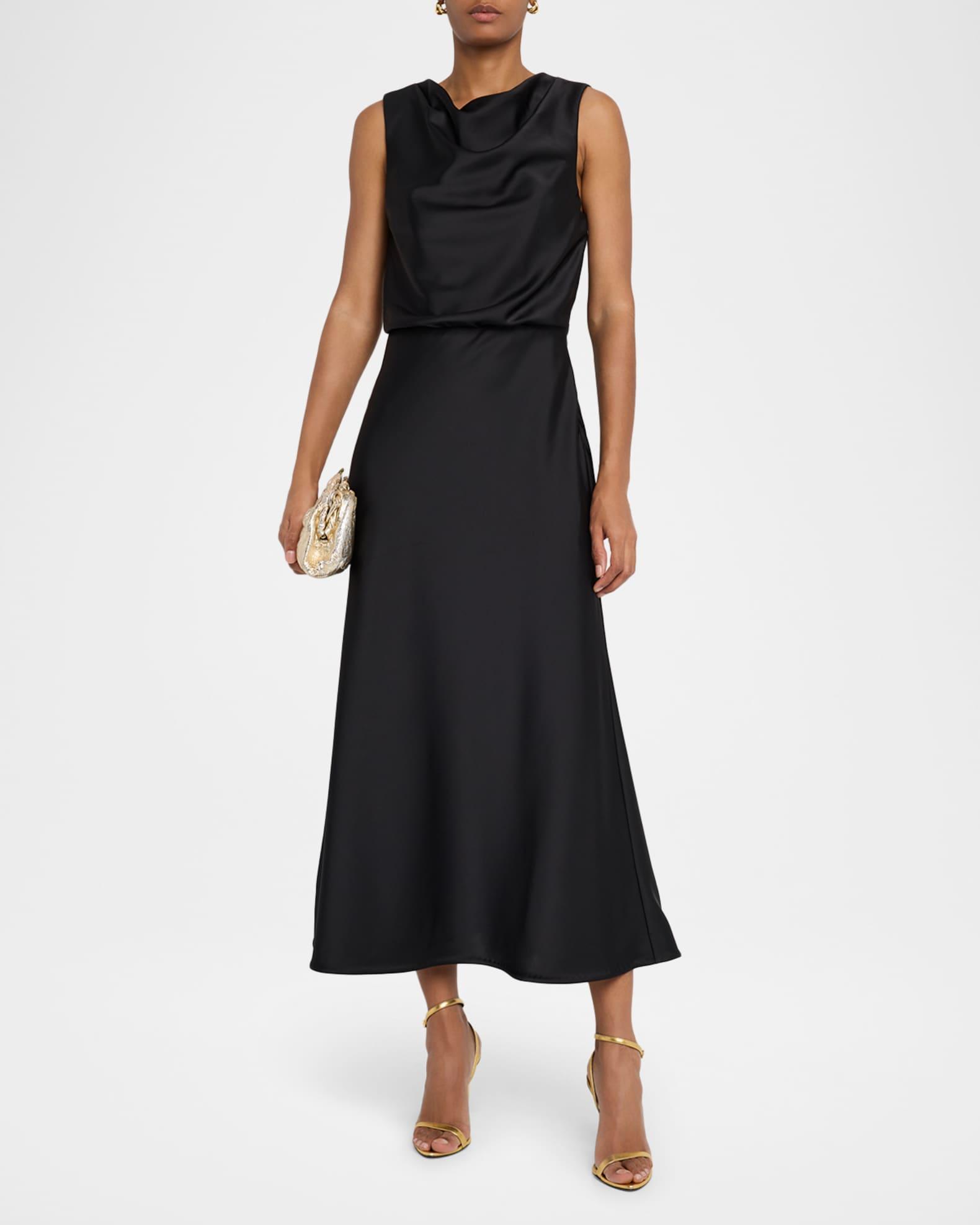 Aubrie Draped Cowl-Neck Satin Midi Dress Product Image