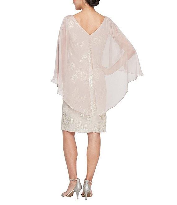 Ignite Evenings Crew Neck 3/4 Chiffon Overlay Sleeve Floral Foil Printed Popover Dress Product Image