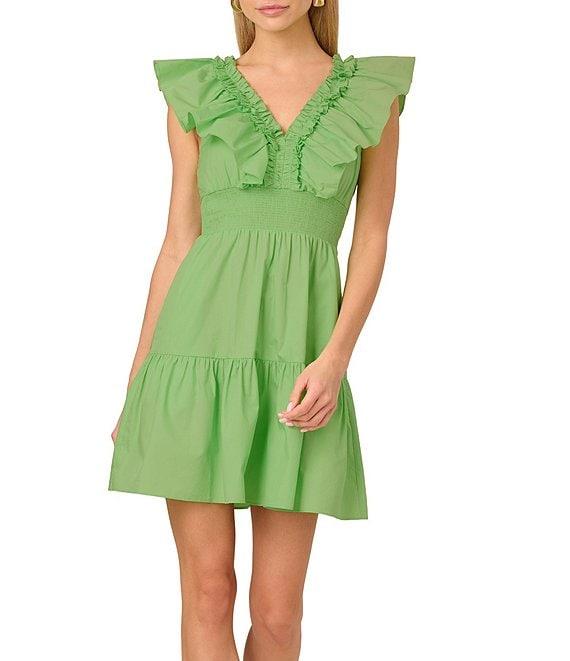 Adrianna by Adrianna Papell V-Neck Sleeveless Ruffle A-Line Mini Dress Product Image