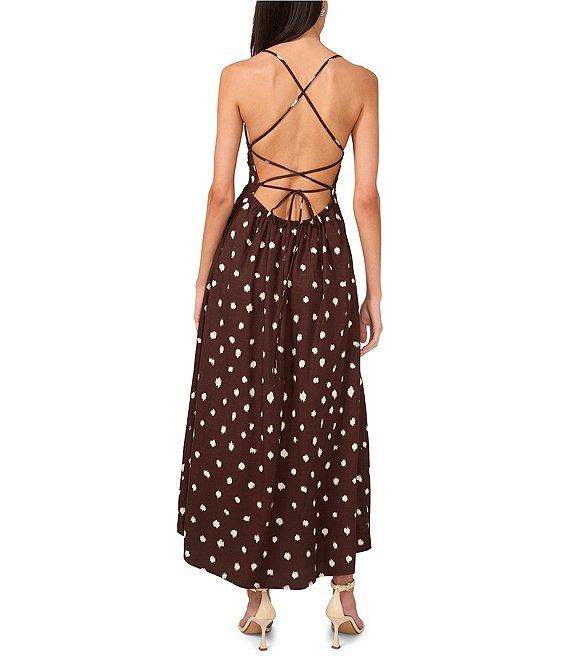 1. STATE Dotted Square Neckline Sleeveless Tie Back Maxi Dress Product Image