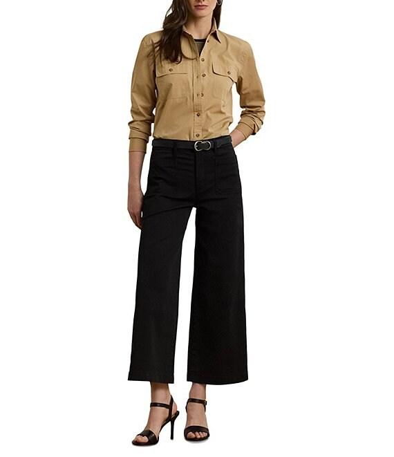 Lauren Ralph Lauren High Rise Stretch Cotton Chino Wide Leg Cropped Pants Product Image
