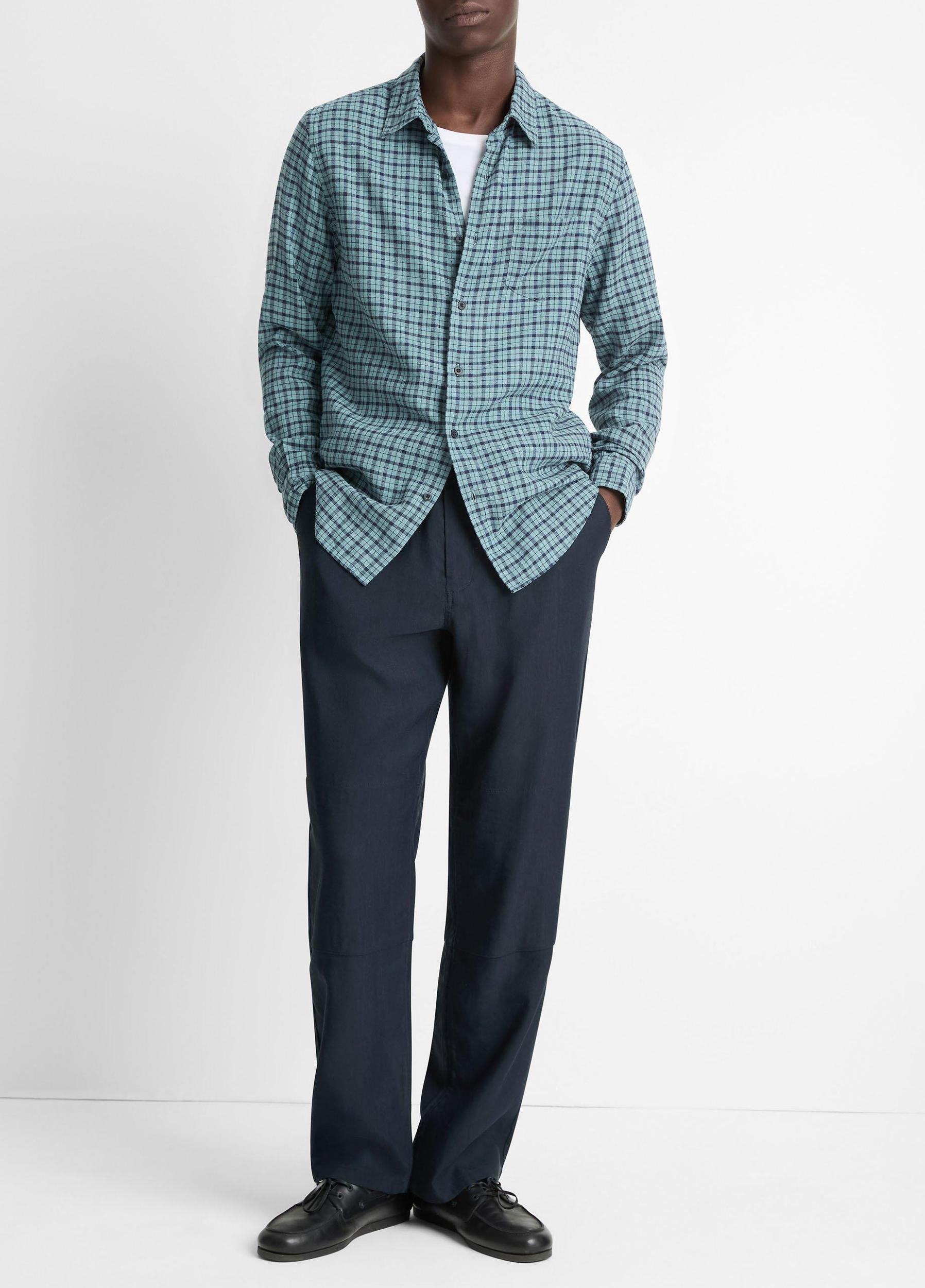 Pico Plaid Linen-Blend Button-Front Shirt Product Image