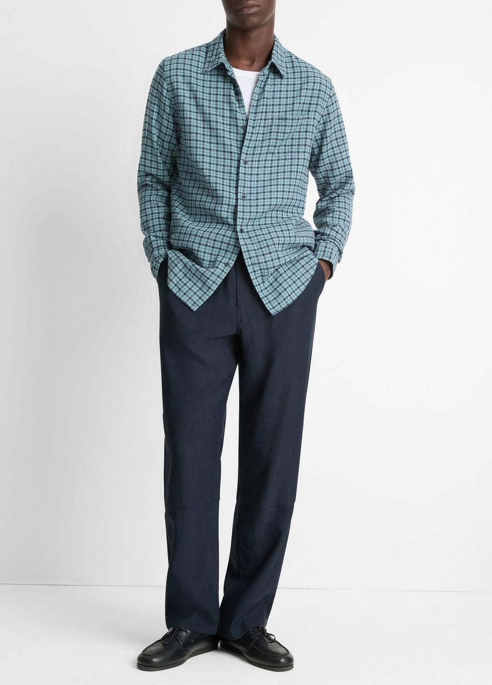Pico Plaid Linen-Blend Button-Front Shirt Product Image