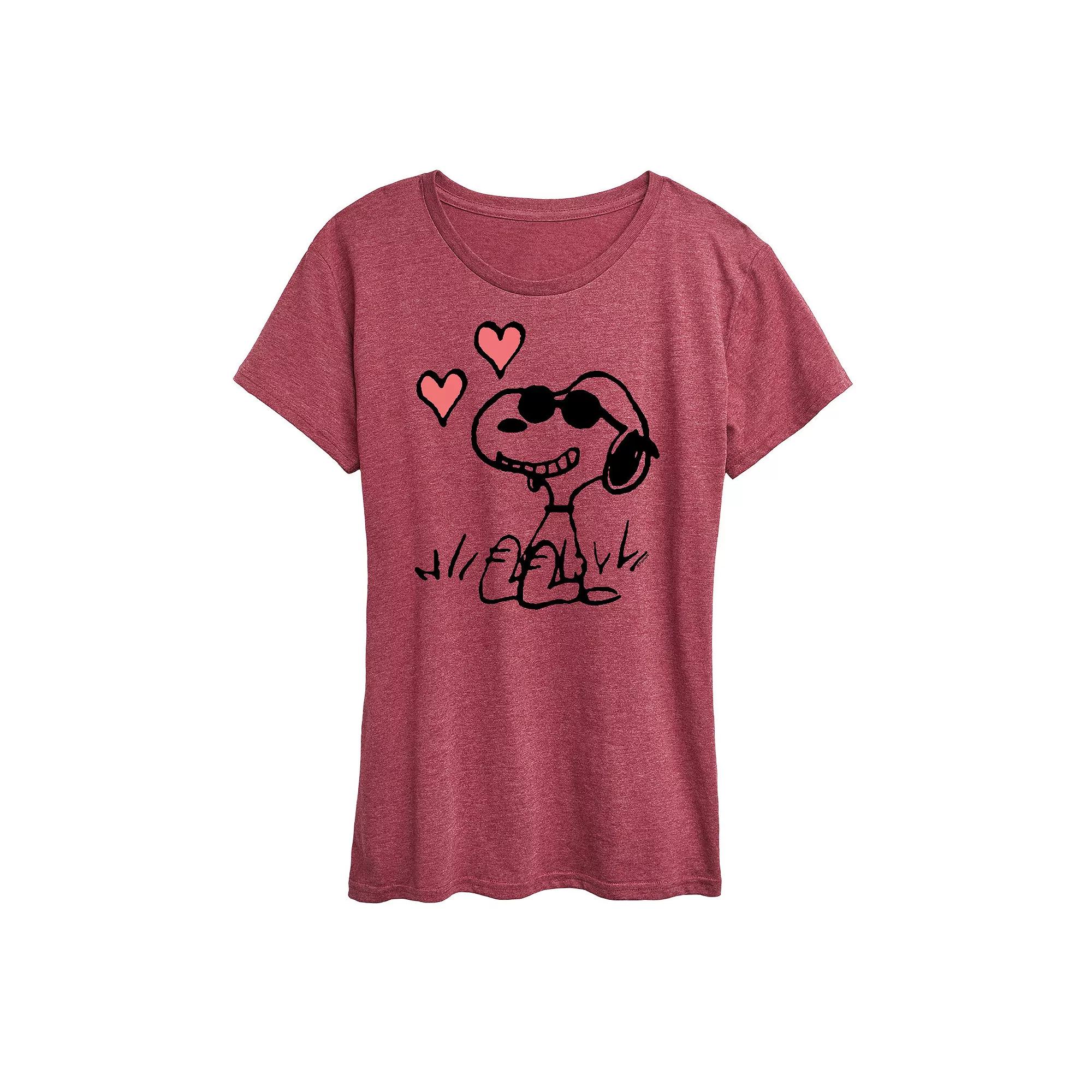 Women's Peanuts Snoopy Joe Cool Sitting Hearts Graphic Tee,  Product Image