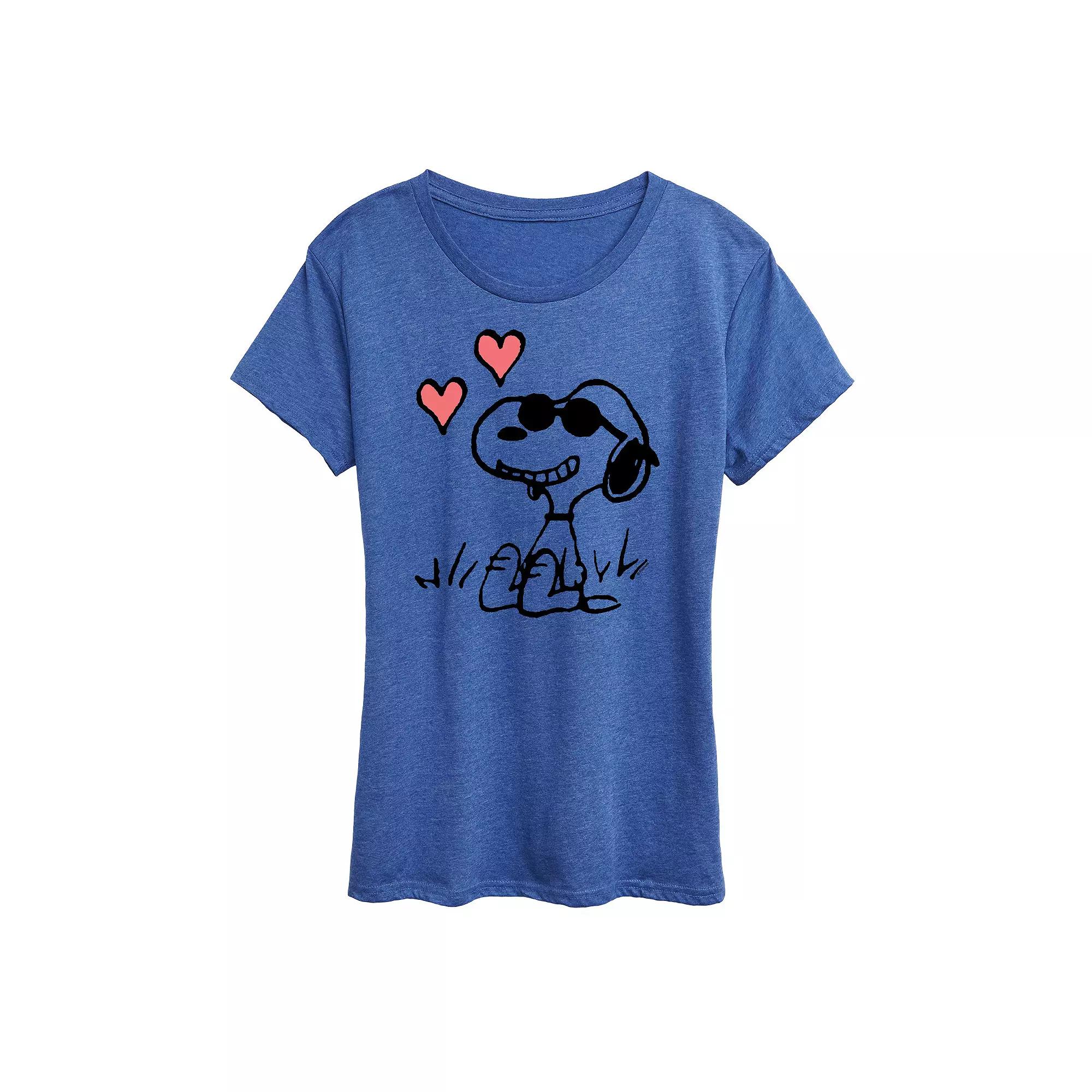 Women's Peanuts Snoopy Joe Cool Sitting Hearts Graphic Tee,  Product Image