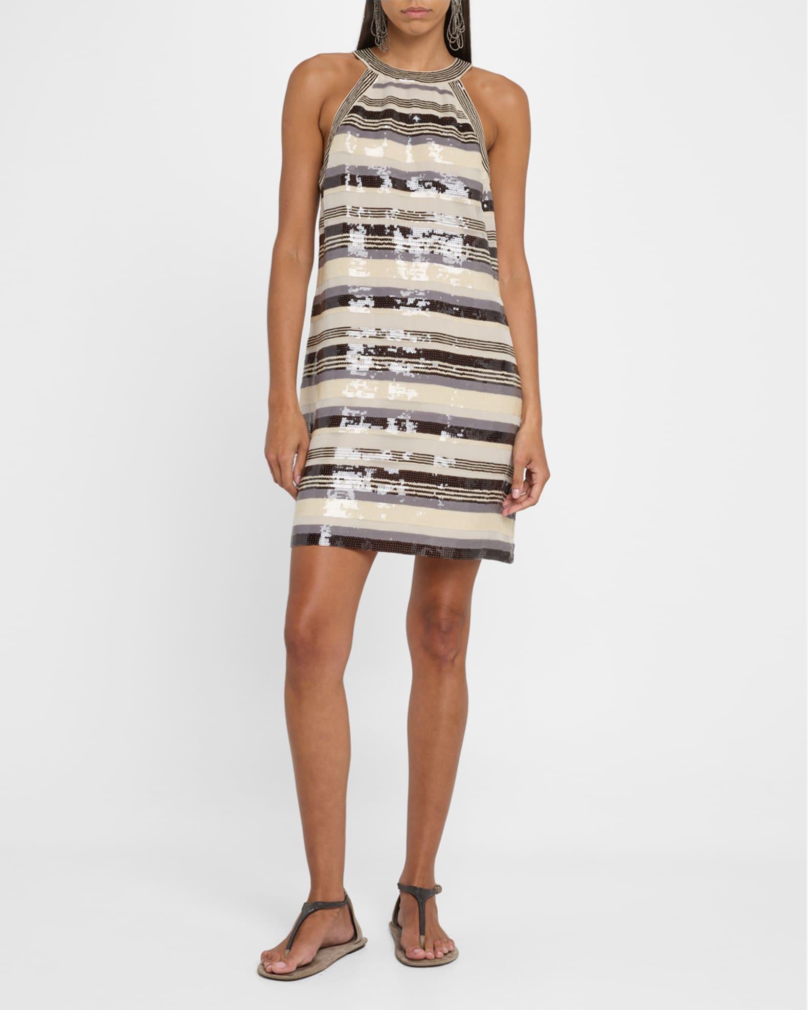 Multi Pailette Stripe Halter Mini Dress Product Image