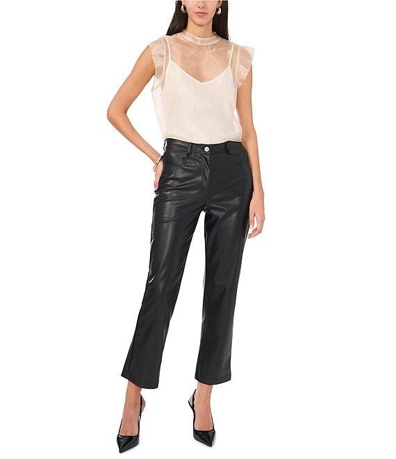 Vince Camuto Woven V-Neck Short Ruffle Sleeve Blouse Product Image