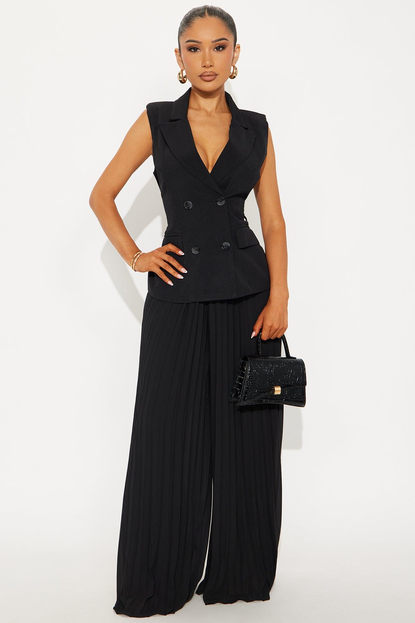Veronica Belted Vest Pleated Pant Set - Black Female Product Image